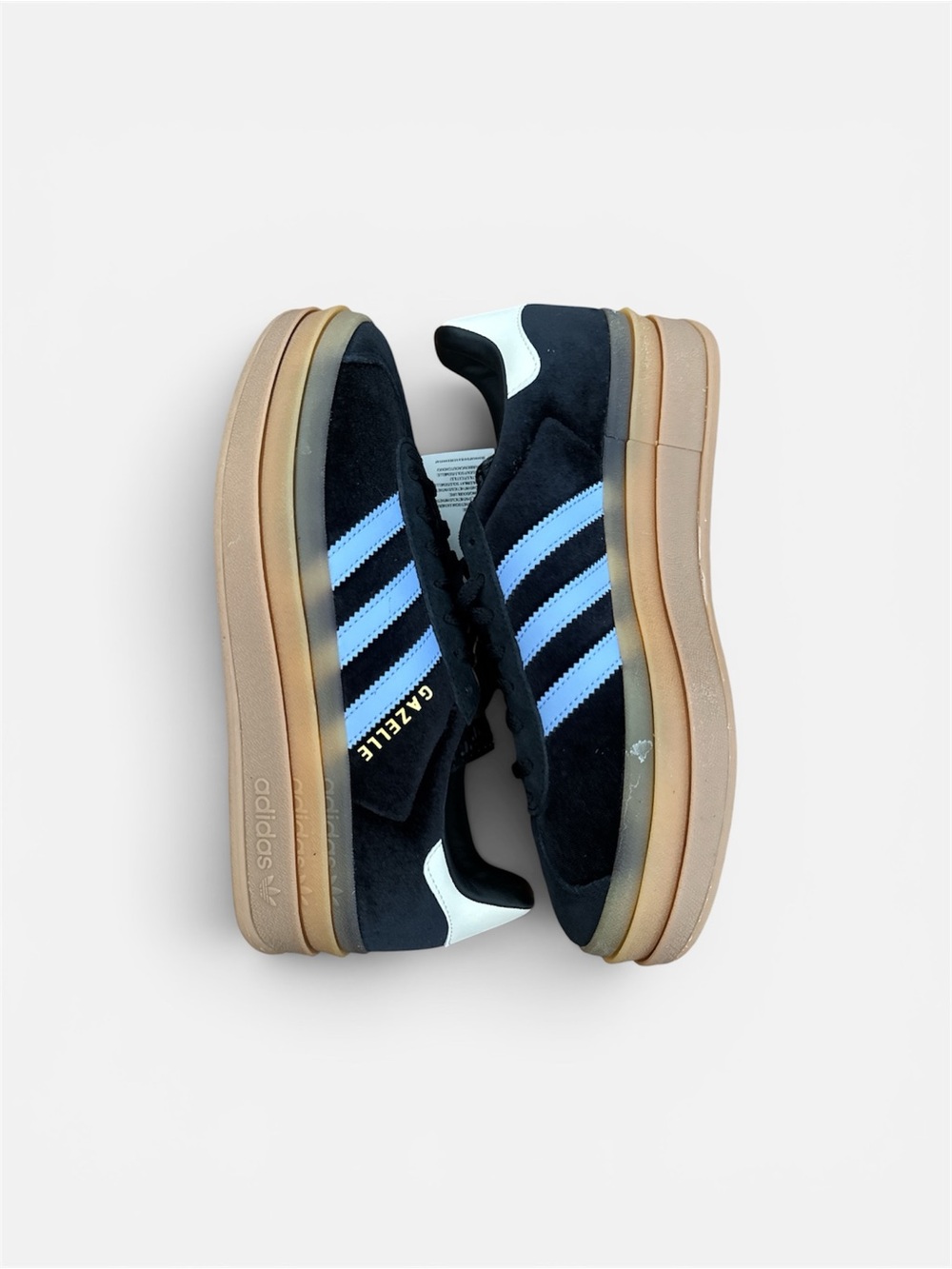 adidas Black Suede Sneakers with Light Blue Stripes and Gum Sole